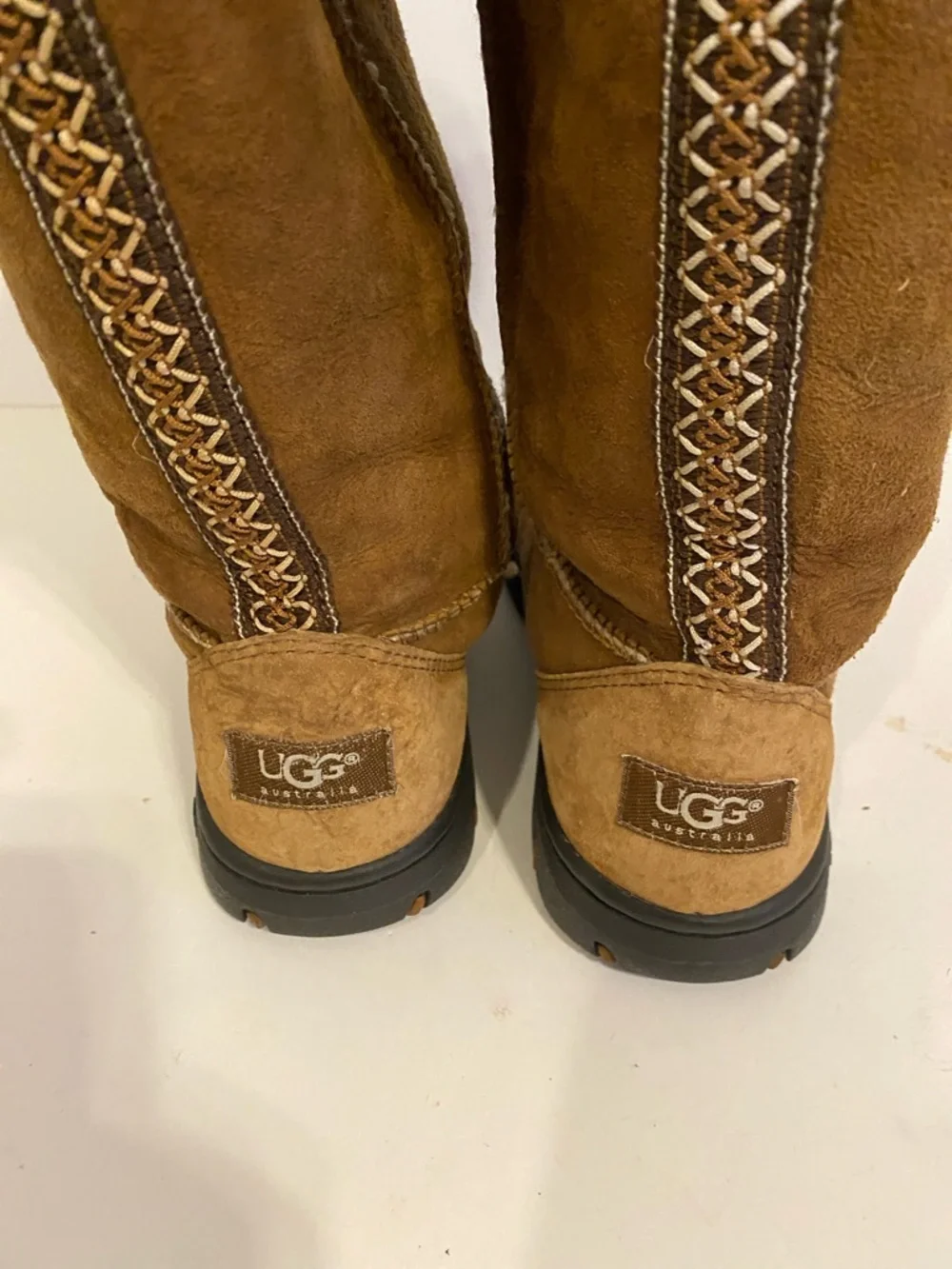 UGG Australia Brown Leather Sheepskin Cuff Boots Women's Size 8 - Picture 6 of 11